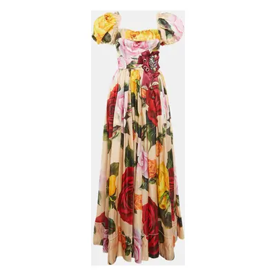 Dolce & Gabbana Sartoria Multicolor Floral Print Silk Crystal Embellished Gown