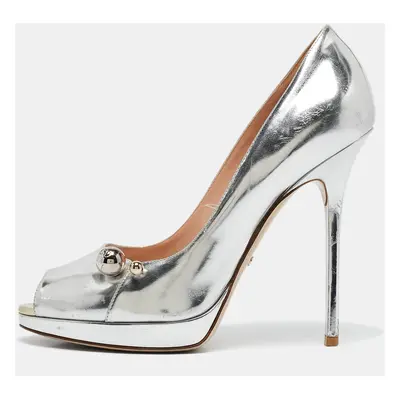 Dior Silver Leather Platform Peep Toe Pumps Size