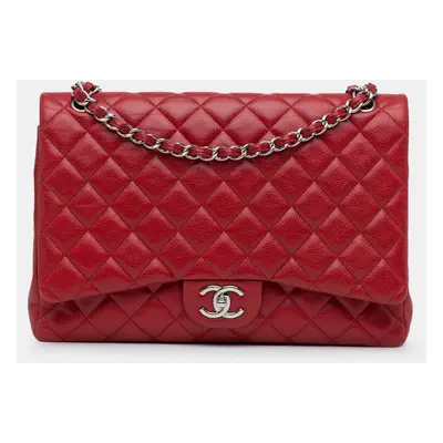 Chanel Red Maxi Classic Caviar Double Flap