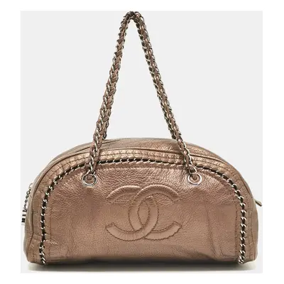 Chanel Bronze Leather Medium Chain Trim Luxe Ligne Bowler Bag