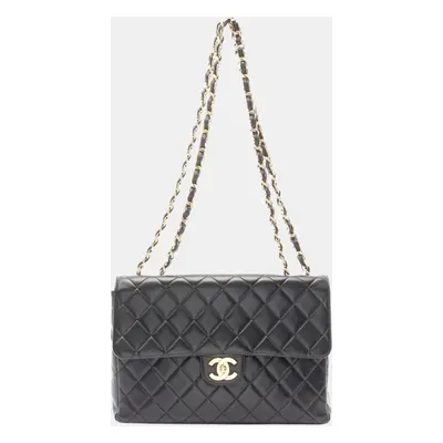 Chanel Black Lambskin Jumbo Classic Single Flap Shoulder Bag