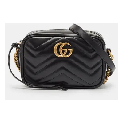 Gucci Black Matelasse Leather Mini GG Marmont Shoulder Bag