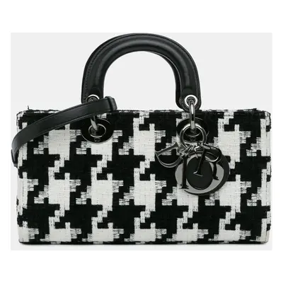 Dior Black White Canvas Macro Houndstooth Medium Lady D Joy Bag