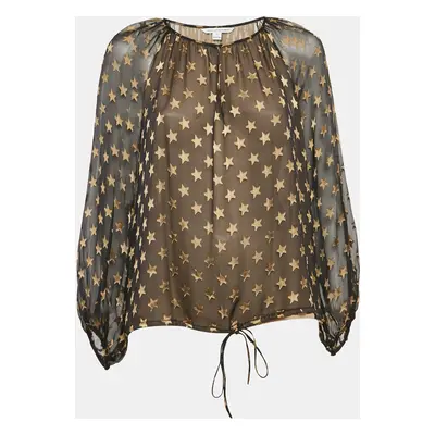 Diane Von Furstenberg Black Star Jacquard Silk Blouse