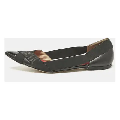 CH Carolina Herrera Black Leather and Stretch Band Ballet Flats Size