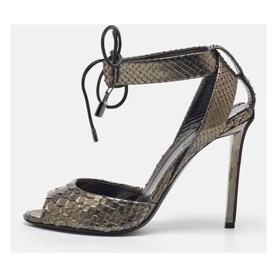 Tom Ford Metallic Grey Python Lock Ankle Strap Sandals Size 39.5