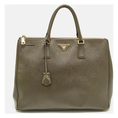 Prada Olive Green Saffiano Leather Extra Large Double Zip Tote