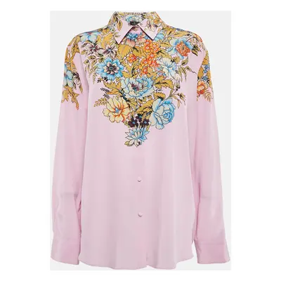 Etro Lilac Floral Print Silk Crepe Button Front Shirt