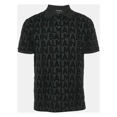 Balmain Black Logo Print Cotton Polo T-Shirt