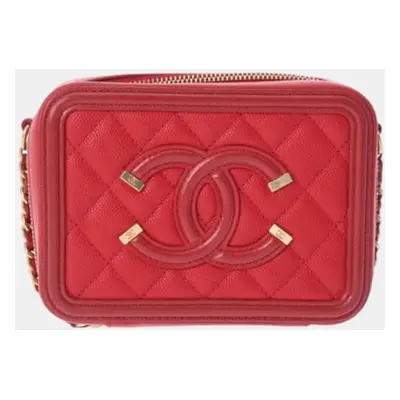 Chanel Red Leather Filigree Shoulder Bags