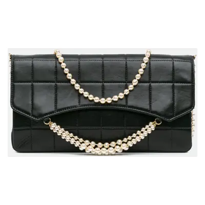 Chanel Black Lambskin Chocolate Bar Pearl Chain Flap