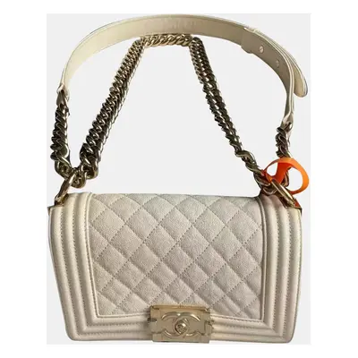 Chanel white Caviar Leather leboy Small bag