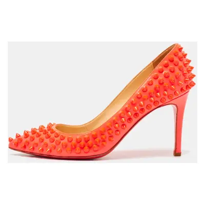 Christian Louboutin Neon Pink Patent Leather Pigalle Spikes Pumps Size 35.5