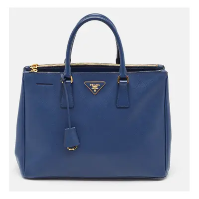 Prada Blue Saffiano Lux Leather Double Zip Tote