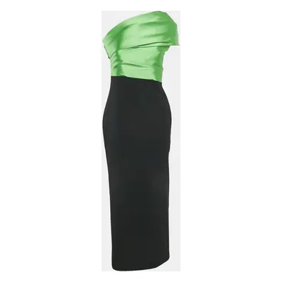 Solace London Green/Black Crepe One Shoulder Selia Maxi Dress