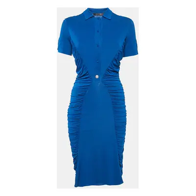 Roberto Cavalli Blue Jersey Ruched Midi Dress