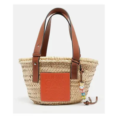 Loewe Brown/Cream Woven Raffia and Leather Basket Bag