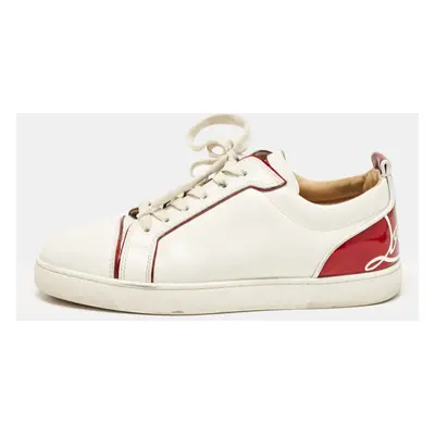 Christian Louboutin White/Red Leather Louis Junior Lace Up Sneakers Size