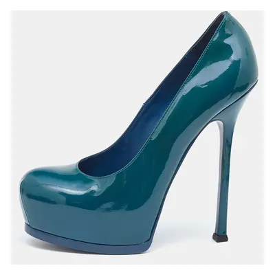 Saint Laurent Blue Patent Leather Tribtoo Platform Pumps Size