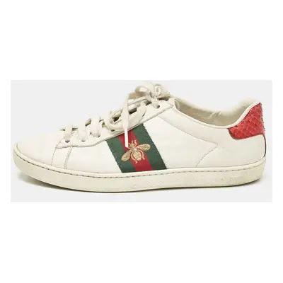 Gucci White Leather Ace Bee Embroidered Low Top Sneakers Size