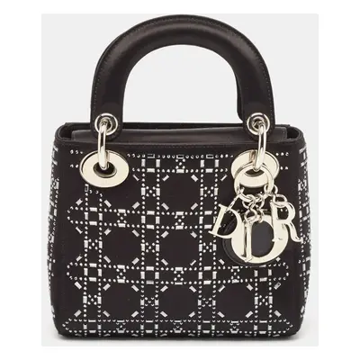 Dior Black Rhinestone Cannage Satin Mini Lady Dior Tote