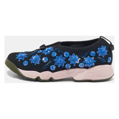 Dior Black Mesh Flower Embellished Fusion Slip On Sneakers Size