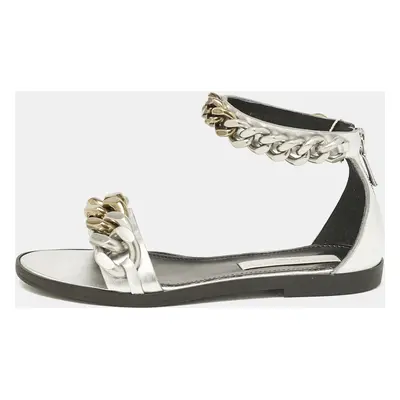 Stella McCartney Silver Faux Leather Falabella Flat Sandals Size