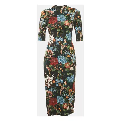 Alice + Olivia Black Floral Print Jersey Midi Dress