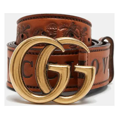 Gucci Brown Leather Loved Double G Buckle Belt 85CM