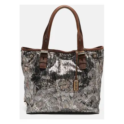 Jimmy Choo Brown/Metallic Python Print Sequins and Leather Bea Tote