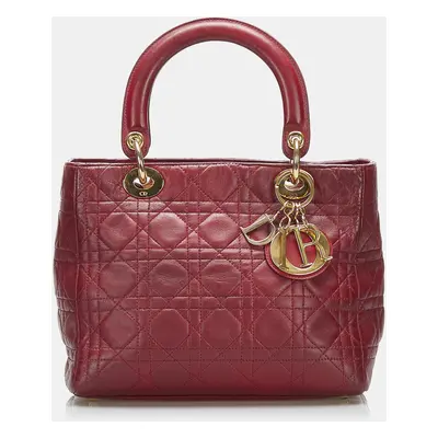 Dior Red Medium Lambskin Cannage Lady Dior