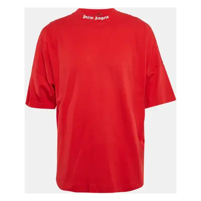 Palm Angels Red Logo Print Jersey Crew Neck T-Shirt