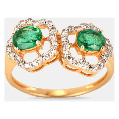 14K Gold Natural Emerald And Natural Diamond Ring