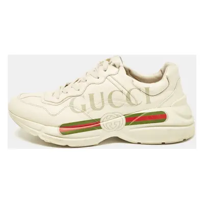 Gucci Cream Leather Rhyton Lace Up Sneakers Size