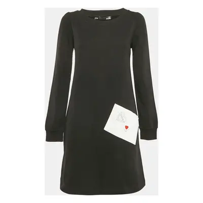 Love Moschino Black Viscose Heart Detail Mini Long Sleeve Dress