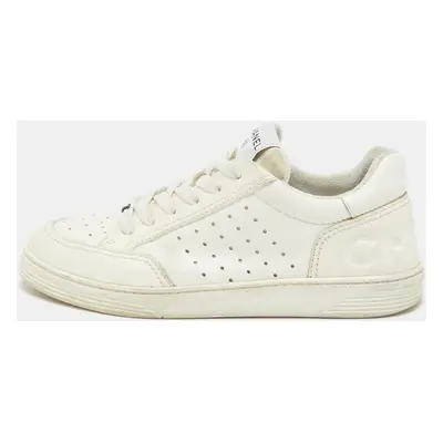 Chanel White Perforated Leather CC Low Top Sneakers Size 39.5