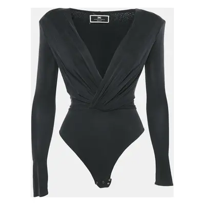 Elisabetta Franchi Black Faded Jersey Plunging Neck Bodysuit