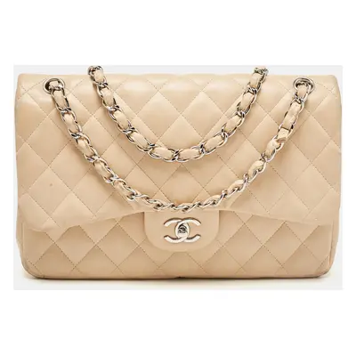 Chanel Beige Quilted Leather Jumbo Classic Double Flap Bag