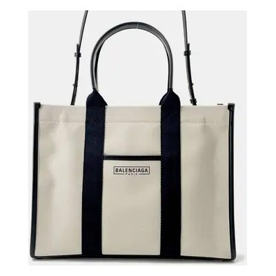 Balenciaga Black/White Canvas Leather Tote Bag