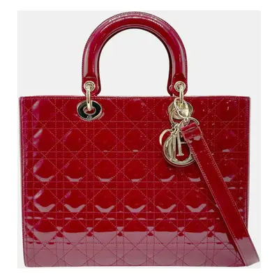 Christian Dior Lady Patent Leather Red Gold Handbag