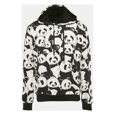 Dolce & Gabbana Black/White Pandas Print Cotton Knit Hooded Sweatshirt