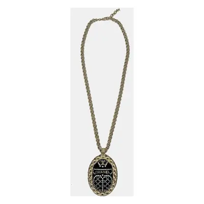 Chanel Black Rhinestone Egyptian Scarab Necklace