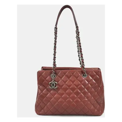 Chanel Bordeaux Quilted Caviar Large City Shopping Tote Bag