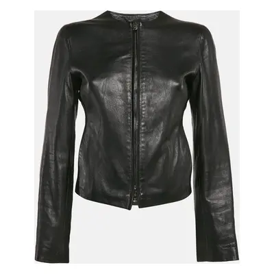 Emporio Armani Black Leather Cut-Out Detail Jacket