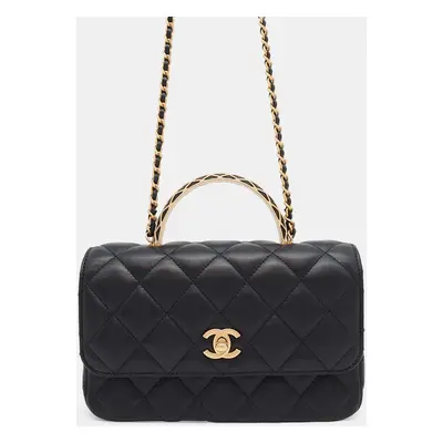 Chanel Black Lambskin Matelasse Chain Top Handle Bag