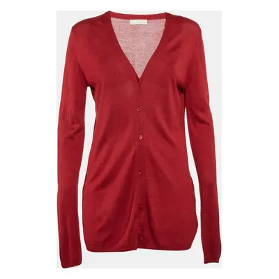 Max Mara Red Silk Blend Button Front Cardigan