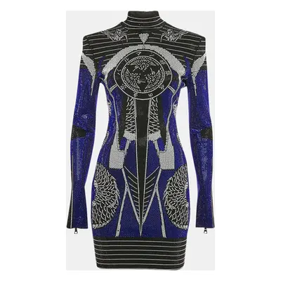 Balmain Blue/Multicolor Studded Mini Bodycon Dress