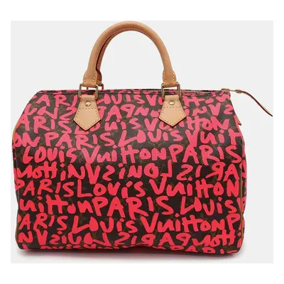 Louis Vuitton Fuchsia/Brown Monogram Graffiti Speedy Bag