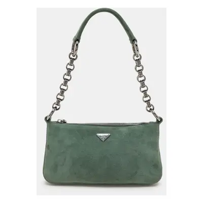 Prada Green Suede Chain Shoulder Bag