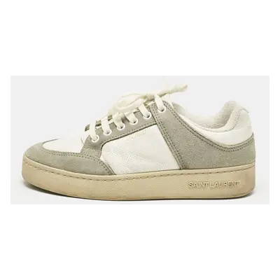 Saint Laurent White/Grey Perforated Leather and Suede SL/61 Sneakers Size